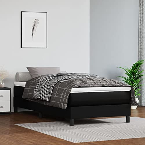 LAPOOH Boxspringbett, Bett, Polsterbett, Bettgestelle, Schlafbett, Box Spring Bed,Bettrahmen, Jugendbett, Schwarz 90x200 cm Kunstleder