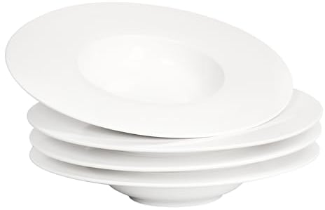jinsongdafa Assiettes à pâtes et bols à soupe, 320 ml, lot de 4 bols plats blancs en porcelaine de qualité supérieure, meilleur cadeau (27,5 cm)