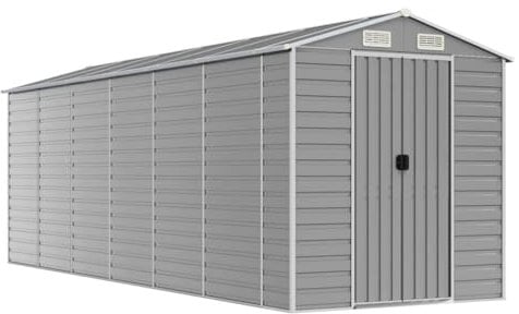 vidaXL Gerätehaus, Gartenhaus mit Schrägdach Griffe, Gartenschuppen Schuppen mit Stauraum, Geräteschuppen Metallschuppen, Hellgrau 191x555x198 cm Verzinkter Stahl