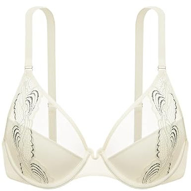 WingsLove Push Up Bra for Women Cup Padded Underwired Molded Comfotable Bra Demi Mesh T-Shirt Bra Ivory
