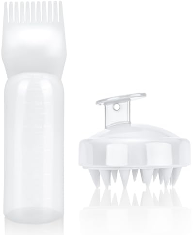 mvorry Haarfärbebürste Flasche, Wurzelkamm Applikator Haarfärbemittel Kamm und Kopfmassage Bürste, Hair Oil Applicator Bottle, Haarfärbemittel Flasche Applikator Bürste (Weiß)