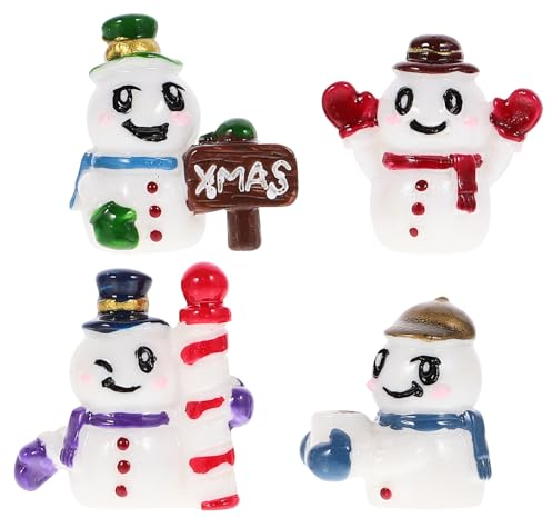 ifundom 4 Stück Mini-Schneemann-Figuren Für Weihnachten Winziger Schneemann Aus Kunstharz Mit Mütze Und Schal Tortenaufsatz Dekor Für Weihnachten Mikro-Landschaft Feengarten Puppenhaus