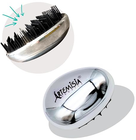 ARTEMISIA SERVICE Haarentwirrbürste, kleine ergonomische Bürste, Glättbürste für lockiges glattes oder gewelltes Haar für Herren, Damen und Kinder (Silber)
