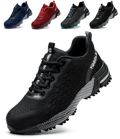 tqgold Arbeitsschuhe Herren Sicherheitsschuhe Damen Leicht Stahlkappenschuhe rutschfest Atmungsaktiv Schutzschuhe Sneaker Sportlich Industrie Stahlkappen Schuhe(Schwarz,46EU)