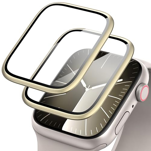 Diruite 2-Stücks Displayschutz für Apple Watch SE 3/2/1 /Series 6 5 4 44mm | 3D Titanlegierung Wasserdicht Kratzfest HD Glas Displayschutz Schutz,Hohe Empfindlichkeit,Keine Blasen,Anti-Öl,Golden