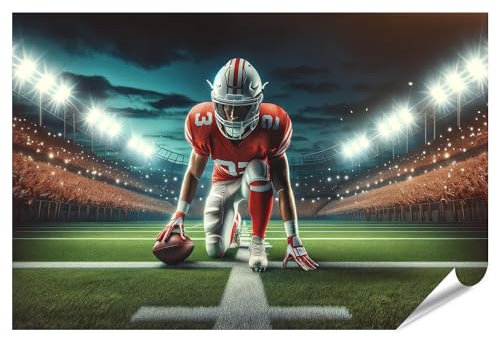islandburner XXL Bild Poster American Football Moment vor dem Spielzug im Stadionlicht Premium Bilder Fotodruck