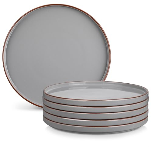 vancasso Série VENUS Lot de 6 Assiettes Plates en céramique de 26 cm, passent au micro-ondes, au four et au lave-vaisselle, résistantes aux rayures, plats de style rustique moderne pour cuisine, gris