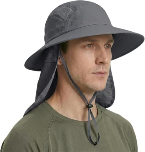 Magracy Herren-Sonnenhut mit UPF 50+ mit Nackenschutz breite Krempe Netzstoff Safari-Hut Angelhut