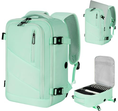 VOESLD Mochila Viaje Cabina Avion 45x36x20 para Easyjet, Mochila Portatil Mochila de Viaje Hombre Mujer Verde Claro Mochila Ordenador Puede Utilizarse como Mochila Casual, de Trabajo o de Deportiva