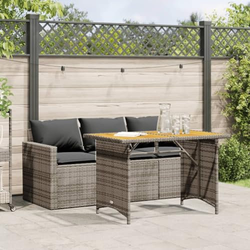 Faroom Gartensofa Rattan Balkon Sofa 3 Sitzer mit Tisch Lounge Sofa Outdoor Rattansofa 3er Balkon Lounge Klein Balkonmöbel Couch Gartenlounge Gartenmöbel Polyrattan Grau