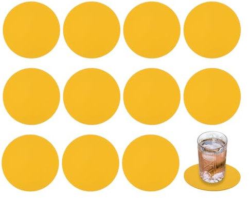 sourcing map Lot de 12 dessous de verre ronds en similicuir antidérapant et lavable pour la protection de la table basse, dessous de verre pour la maison, le bureau, le bar, jaune