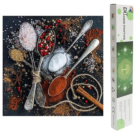 DCIDBEI Diamond Painting Küchenmotiv Gewürze 40x40cm | Bilder Küche Mit Kräuter und Gewürze Für Erwachsene Diamond Painting Küchenbilder mit Verpackung Box