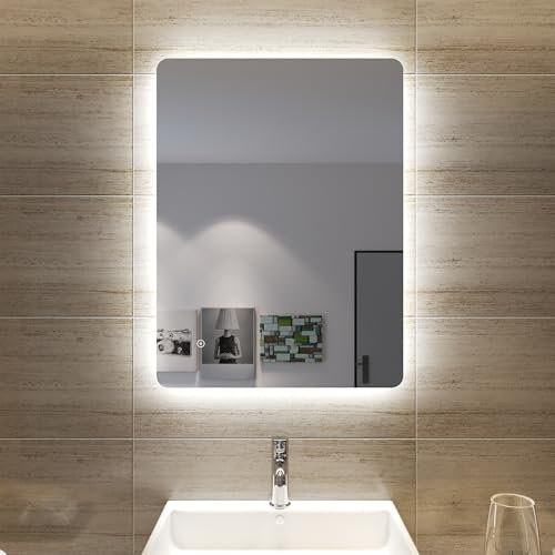 SONNI LED Badspiegel Lichtspiegel LED Spiegel Wandspiegel mit Touch-Schalter badspiegel mit Beleuchtung 80x60 cm 3 einstellbare Lichtfarben und Anti-Beschlag