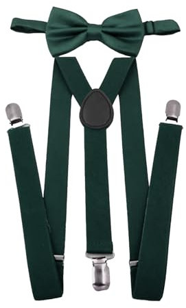 XDGBGFN Fliege Hosenträger Set Herren mit Drei Clips Hosenträger Verstellbar und Elastisch Rückenband Hosenträger und Fliege für Herren (grün)