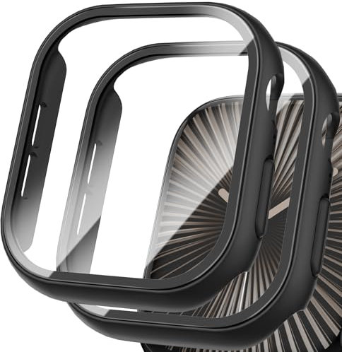 Aimtel 2 Stück Schutzhülle mit Glas Displayschutz Kompatibel mit Apple Watch 10, 360° Rundum Ultradünne PC Hard Hülle, Apple Watch 10 Case, Hülle für Apple Watch 10 46mm [Schwarz+Schwarz]