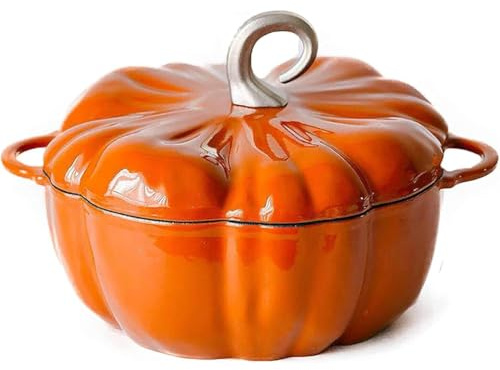 BESTXH Enamel Pot, Pumpkin Enamel Stew, Saucepan in Pumpkin Shape with Non-Stick Coating, Pumpkin Dutch Oven Pot, Large Casserole, Soup Pot, Halloween Decorative Pot,Orange,3.7L