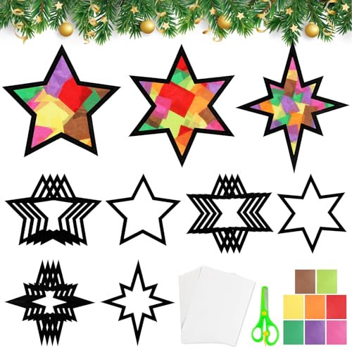 BOOMTOP 15pcs Manualidad Pegatina Ventana Navidad, Manualidad Niños de Ventana de Navidad, Juego DIY Niño Pegatina Ventana Navidad de Estrellas, Conjunto Decoración Ventana Navidad