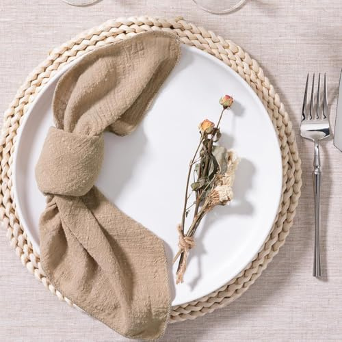 SYSUII 32x32cm 24 Stück Stoffservietten Baumwolle Musselin Servietten Stoff Tischservietten Abwaschbare Servietten Hochzeitsservietten für Party Geburtstag Cafe Restaurant Küche-Khaki