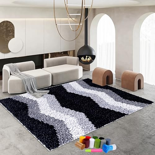 Teppich Knüpfen Set Erwachsene mit Häkelnadel - Knüpfteppich Zum Selber Knüpfen - 90 x 120 cm Farbe Bedruckter Leinwand Knüpfset - Großer Latch Hook Kit Teppich Machen Handwerk Home - Kreuzstich-Set