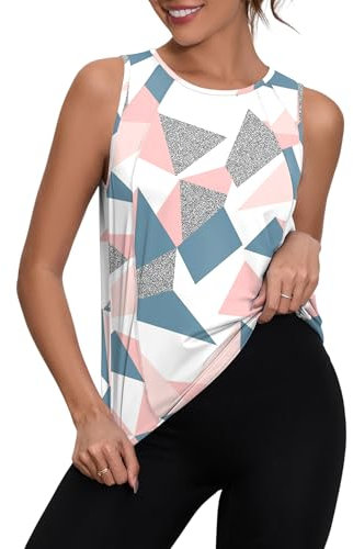 IECCP Damen Yoga Tank Tops Sommer Lose Ärmelloses Fitness Sport Shirt locker Rundhals Gym Workout Laufshirt, Marineblau & Weiß, XL