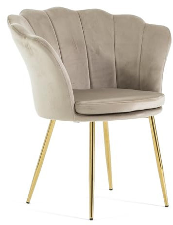 SIEDITI FUORI E DENTRO Gepolsterter Sessel mit Muschel-Rückenlehne aus Samt mit Chrom-Beinen und Kissen, Wohn-, Schlaf- und Esszimmerstuhl Shelly (Goldbeine, Samt Beige)