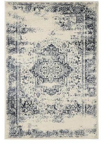 benuta Basic Teppich Suki - Creme/Blau 300x400 cm - Kunstfaser - Rechteckig & im Style: Vintage, Orient Style - Pflegeleicht für Wohnzimmer Schlafzimmer