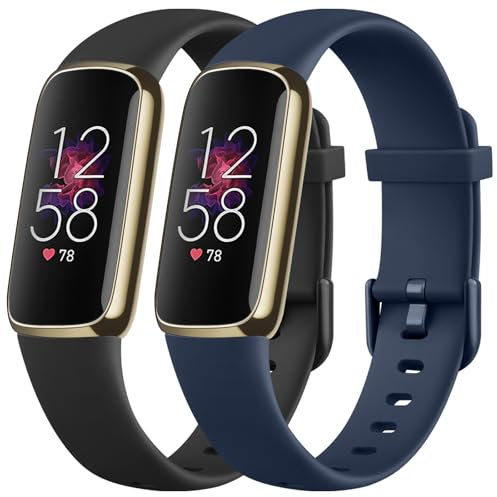 Mugust 2 Stück Armband für Fitbit Luxe Armband für Damen Herren,Silikon Weiches Sport Verstellbare Ersatzarmbänder für Fitbit Luxe (Schwarz+Dunkelblau)