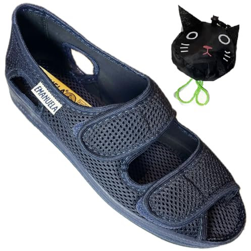 EMANUELA - Chanclas para mujer ajustables con desgarros, tejido de colmena perforada transpirable, fabricado en Italia, Azul Colmena Y Gadgets, 39 EU