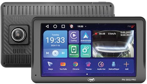 Sistema de navegación GPS con DVR PNI S932 Pro Integrado de 7 Pulgadas, 32 GB de Memoria, 2 GB de RAM DDR3, Android 13, transmisor FM, Enlace Espejo, Apple Carplay y Android Auto, cámara de visión