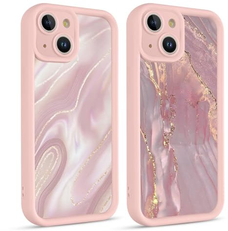 Coiwxmoi 2 Pezzi Cover per iPhone 13, Morbida Silicone con Rosa Marmo Disegni Aesthetic Dorata Motivo Custodia, Antiurto Bumper Protezione Fotocamera Case per Donne Ragazza per iPhone13 6,1