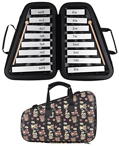 16 Hinweis Glockenspiel Xylophon für Kinder, Aluminiumplatten -Percussion -Instrument mit Gehäuse, Schläger, Spielen mit Eltern, Musik Sinnesentwicklung (BLACK)