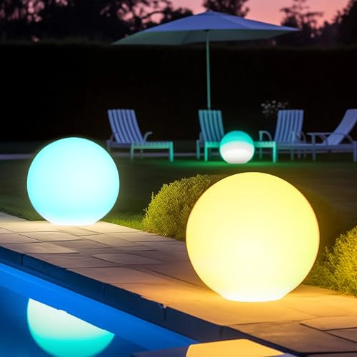 Aimosen 2 Stück Solar Kugellampe 30cm RGB LED mit Fernbedienung – 16 Farbwechsel, 1200mAh Type-C Aufladbar, IP66 Wasserdicht für Innen/Außen – Ideal für Teich, Balkon, Terrasse, Rasen, Patio