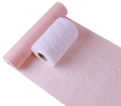 Bloomhüan Vlies Tischläufer Rosa 30 cm x 25 m: Tischläufer Rosa & Weiße Dekorative Spitzenbänder - Dekoratives Tischband - für Geburtstage & Hochzeiten Bunte Dekoration zu besonderen Anlässen