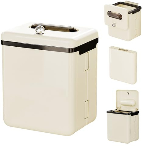 Dreamsolearoy 9 L Poubelle Suspendue Cuisine avec Couvercle, en Plastique, Poubelle Dechets Alimentaire, Adaptée à la Cuisine, la Caravane, la Salle de Bain, la Chambre (Blanche)