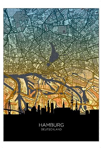 artboxONE-Puzzle XL (1000 Teile) Städte Hamburger Skyline-Karte, blaugrün - Puzzle Hamburg Deutschland Hamburg