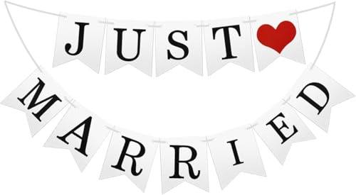 Zodazoqa 1 striscione Just Married, decorazioni per auto con scritta Just Married, per matrimoni, feste, romantiche decorazioni per anniversari
