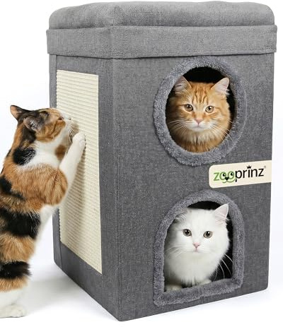 zooprinz Katzenhöhle 39x39x64 cm anthrazit mit Kissen | Cat Cave und Kuschelhöhle, Katzenbett für Indoor-Katzen, Katzenhaus als Versteck und Liegeplatz für große Katzen