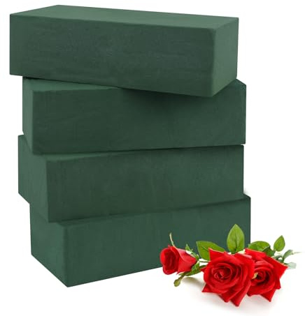 4 Stück Steckschaum für Blumen 22x10x6,6cm Grün Steckmasse für Frischblumen | Blumensteckschaum, Nasssteckschaum Rechteckig, Hohe Saugfähigkeit für Frisch- & Kunstblumen, Hochzeit, Basteln Formstabil