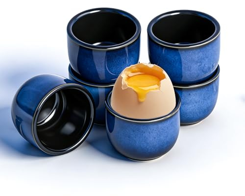 EclipseGuard 6 Stück Eierbecher Keramik, Eierbecher Set Porzellan Vintage Blau, Eierständer Eierhalter Glänzender Oberfläche, Egg Cup für alle Eigrößen Spülmaschinenfest
