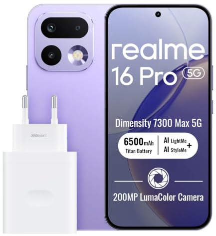 realme 16 Pro 5G Smartphone 8+256GB, Purple | Batteria 6500mAh, Ricarica Rapida 80W, Display AMOLED 6,78 pollici, 144Hz, Fotocamera 200MP, Dimensity 7300 Max, IP69