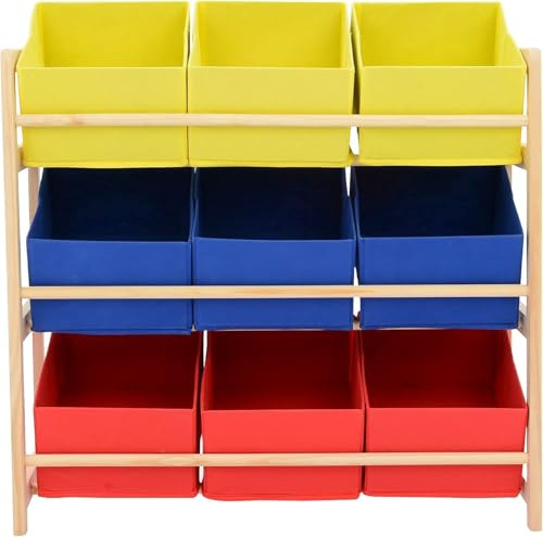 BREEZENEST Children’s Bookcase Organizer – Multifunctional Storage Rack with 9 Removable Storage Boxes, Toy Storage Box, Family Storage Unit for Bedroom, Playroom, or Study