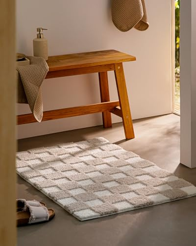 Wecon Home Badteppich Bobbi, 55 x 65 cm, beige | Schachbrett-Design, waschbar 30°C, rutschhemmend