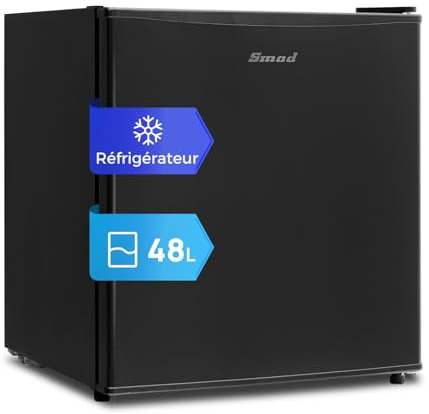 Smad Mini Frigo, 48L, Mini Réfrigérateur, Petit Frigo, avec Porte Réversible, 0-10℃, Mini Bar pour Chambre Bureau Studio Hôtel Salon, Noir