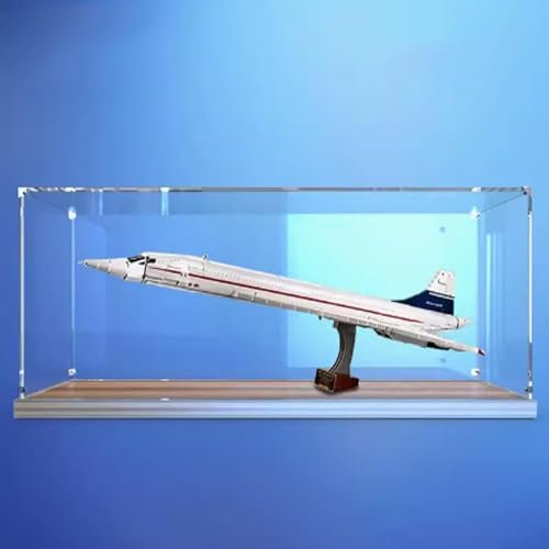 FEIFANBOYANG Acryl-Vitrine für Lego 10318 Concorde Airliner-Modell, staubdicht, transparent, Sammlungsvitrine (nur Displaybox) (Nussbaumboden)