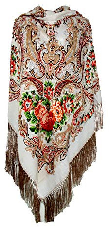 Supplied by Home Decor UK - Großer, bunter russischer Slawischer Folklore-Schal, 140 cm x 140 cm, Cremefarben, Blumendruck