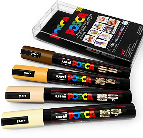 Lot de 4 feutres Posca PC-5 M - Couleur chair - Avec pochette