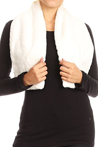 Sakkas 16112 - Malen Long Rectangle Faux Fur Warm Soft Furry Wrap Around Loophole Scarf - Blanc - OS
