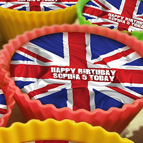 20 x Personalised Union Jack 5cm High Resolution Cupcake Toppers