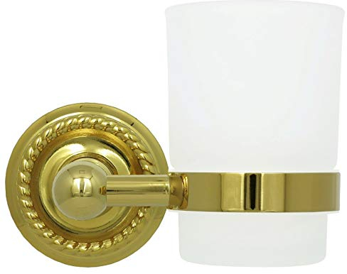 Zahnputzbecher Glas mit Halterung Zahnbürstenhalter Gold Zahnputzglas für Zahnbürste Milchglas Retro Halter im Landhausstil Toothbrush Holder