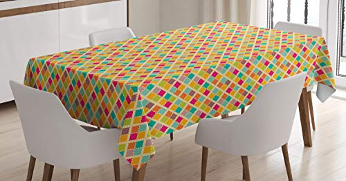 ABAKUHAUS Retro Tischdecke, Karierte Bunte Fliese, Für den Inn und Outdoor Bereich geeignet Waschbar Druck Klar Kein Verblassen, 140 x 200 cm, Mehrfarbig